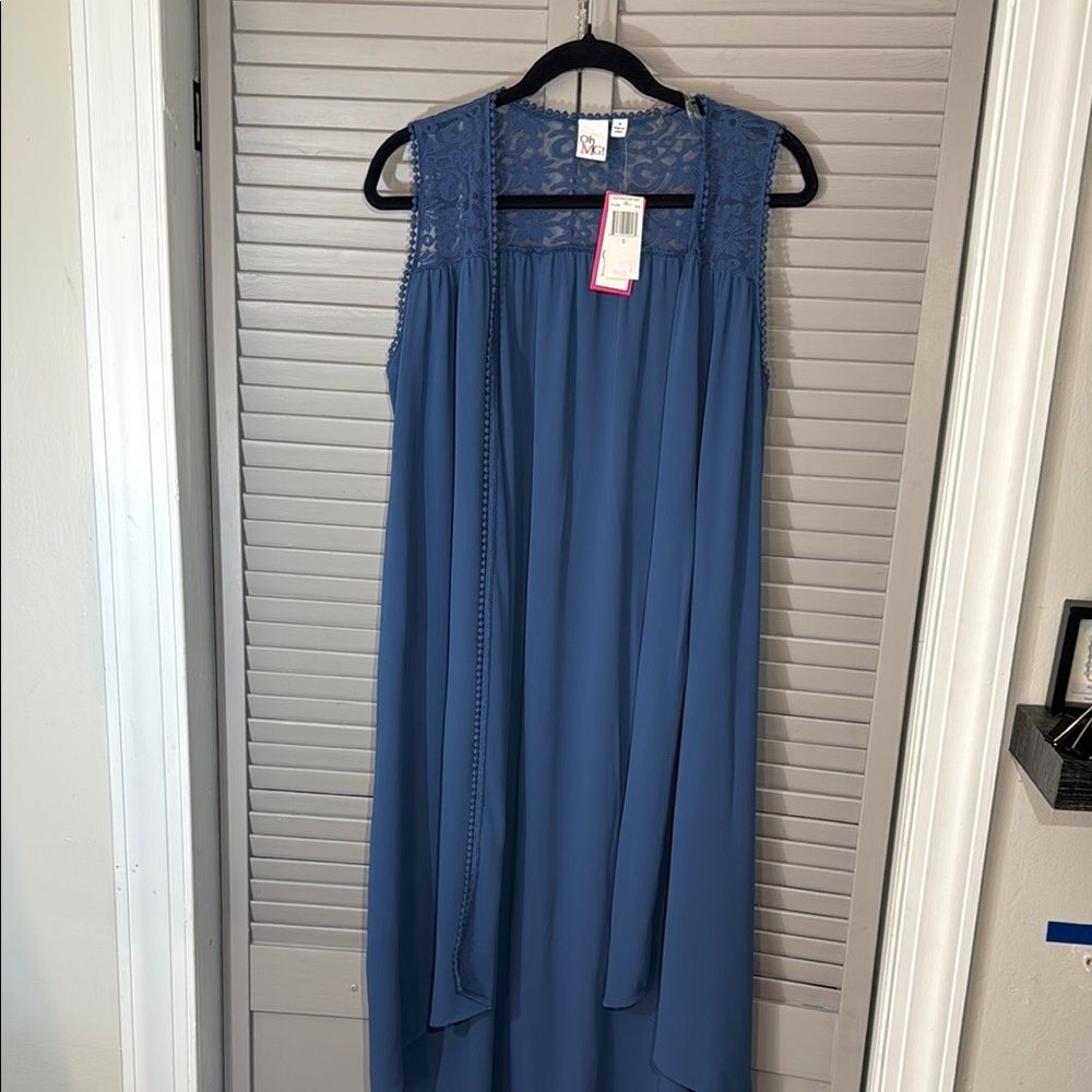 Blue High Low Scoop Neck Top